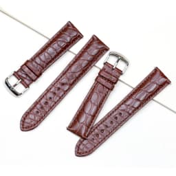 PESNO Black Dark Brown Round Grain Alligator Skin Leather Watch Bands Men Women Watch Accessories with Pin Buckle