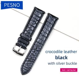 PESNO Black Dark Brown Round Grain Alligator Skin Leather Watch Bands Men Women Watch Accessories with Pin Buckle