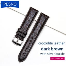 PESNO Black Dark Brown Round Grain Alligator Skin Leather Watch Bands Men Women Watch Accessories with Pin Buckle