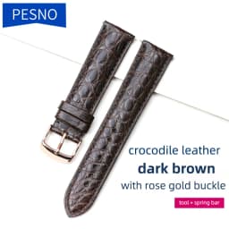 PESNO Black Dark Brown Round Grain Alligator Skin Leather Watch Bands Men Women Watch Accessories with Pin Buckle
