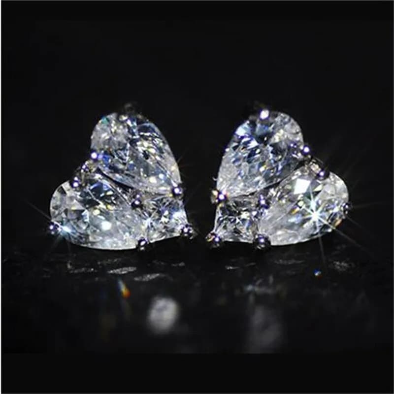 Huitan New Trendy Heart Stud Earrings for Bridal Wedding Engagement Silver Color Aesthetic Earrings High Quality Women's Jewelry
