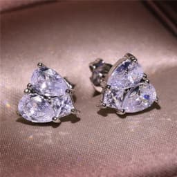 Huitan New Trendy Heart Stud Earrings for Bridal Wedding Engagement Silver Color Aesthetic Earrings High Quality Women's Jewelry