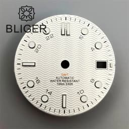 BLIGER 29mm/31mm Watch Dial Black Blue White Dial Wave Grain Green Luminous Fit NH34 DG5833/3804 GMT Automatic Movement Date