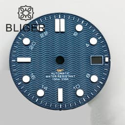 BLIGER 29mm/31mm Watch Dial Black Blue White Dial Wave Grain Green Luminous Fit NH34 DG5833/3804 GMT Automatic Movement Date