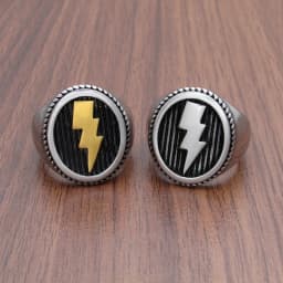 Punk 316L Stainless Steel Geometric Round Big Wide Men's Signet Vintage Lightning Pattern Ring Jewelry For Gift