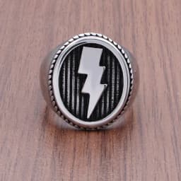 Punk 316L Stainless Steel Geometric Round Big Wide Men's Signet Vintage Lightning Pattern Ring Jewelry For Gift