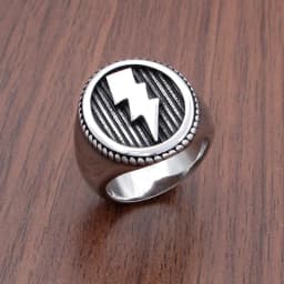 Punk 316L Stainless Steel Geometric Round Big Wide Men's Signet Vintage Lightning Pattern Ring Jewelry For Gift