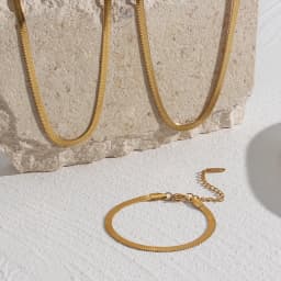 E.B.belle Steel 18k Gold Plated Flat Snake Chain Bracelets Bangles For Women Herringbone Chain Accessories Jewelry Gift