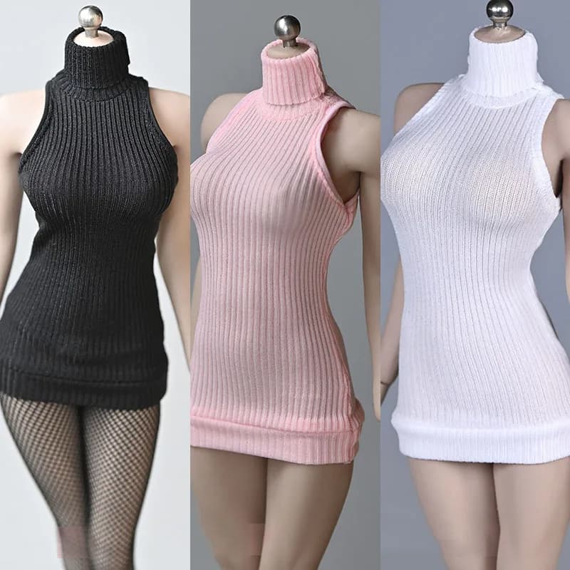 1/6 Scale Female High Collar Sleeveless Sweater Dress Clothes Model Fit 12'' PH TBL Soldier Action Figure Body Dolls