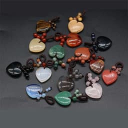 Natural Stone Keychain Charms Heart Red Agates Amethysts Opal Pendants for Jewelry Making Necklace Keychain Gift