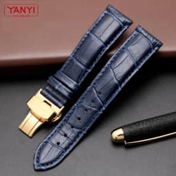 Genuine Leather Bracelet Dark Blue Color Watch Strap Butterfly Clasp Watchband Sized in 16mm 18mm 20mm 21 22mm 23mm Watch Band