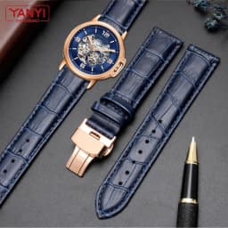 Genuine Leather Bracelet Dark Blue Color Watch Strap Butterfly Clasp Watchband Sized in 16mm 18mm 20mm 21 22mm 23mm Watch Band