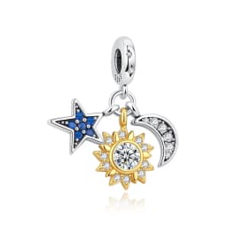 New Original 925 Sterling Silver Charms Star Moon Blue Crystal Glass Beads Fit Brand Bracelets Necklaces Jewelry For Women