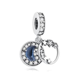 New Original 925 Sterling Silver Charms Star Moon Blue Crystal Glass Beads Fit Brand Bracelets Necklaces Jewelry For Women