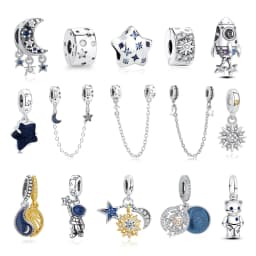 New Original 925 Sterling Silver Charms Star Moon Blue Crystal Glass Beads Fit Brand Bracelets Necklaces Jewelry For Women