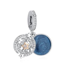New Original 925 Sterling Silver Charms Star Moon Blue Crystal Glass Beads Fit Brand Bracelets Necklaces Jewelry For Women