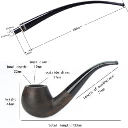 MUXIANG 2 In 1 Wood Tobacco Pipe Churchwarden Pipe One Pipe Body Two Mouthpiece With Clean Part Curved Handle Ebony Smoking Pipe