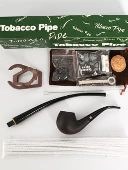 MUXIANG 2 In 1 Wood Tobacco Pipe Churchwarden Pipe One Pipe Body Two Mouthpiece With Clean Part Curved Handle Ebony Smoking Pipe