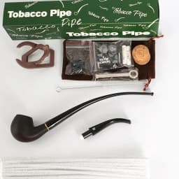 MUXIANG 2 In 1 Wood Tobacco Pipe Churchwarden Pipe One Pipe Body Two Mouthpiece With Clean Part Curved Handle Ebony Smoking Pipe