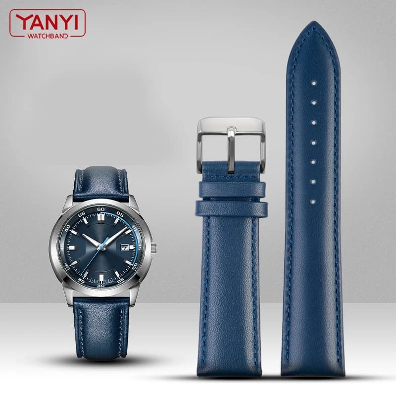 Top Layer Cowhide Genuine Leather Bracelet Dark Blue Color Watch Strap 16mm 18mm 19mm 20mm 21mm 22mm Watchband Wristwatches Band