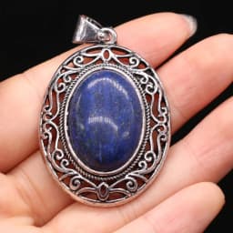 Natural Gem Stone Hollow Alloy Oval Pendant Amethysts Tiger Eye Charms for Jewelry Making DIY Necklace Accessories Gift 33x45mm