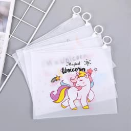Korean Translucent Unicorn Cute Girl Pencil Case Stationery Bag Creative Storage File Bag Office Stationery Desk Organizer
