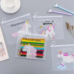Korean Translucent Unicorn Cute Girl Pencil Case Stationery Bag Creative Storage File Bag Office Stationery Desk Organizer