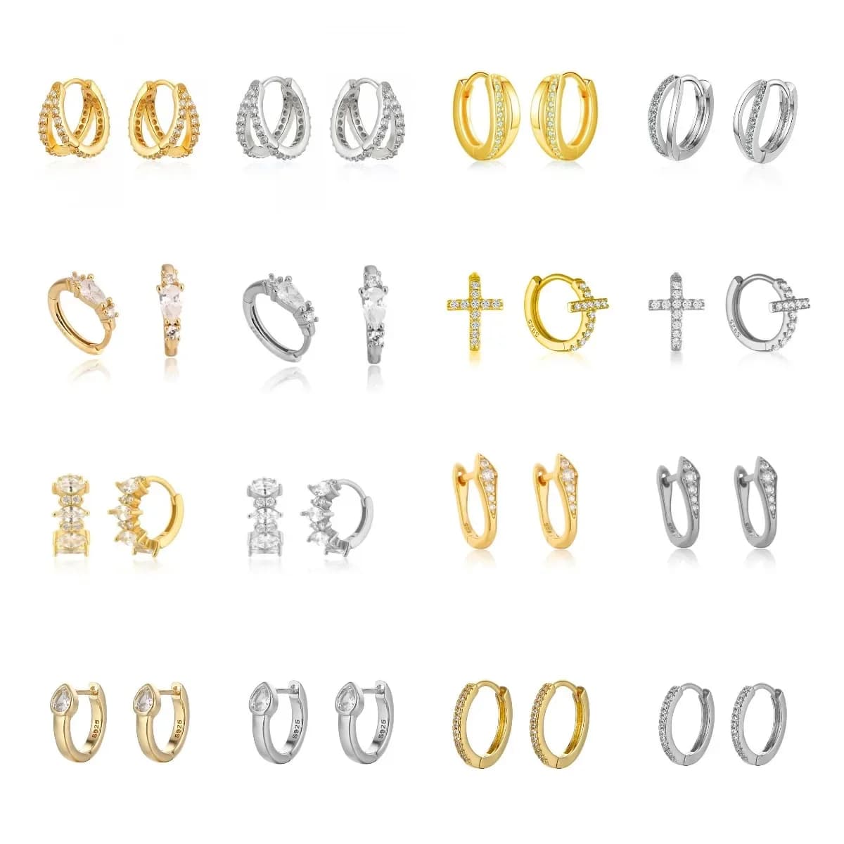 Gold Silver Color Simple Huggies Full Rainbow Zircon Hoops Earring for Women Fashion Drops Piercing Pendiente Ohrringe Jewelry