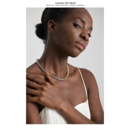 Yhpup 316L Stainless Steel Chain Necklace Minimalist Metalic Texture 18 K PVD Plated Statement Collar Necklace Jewelry Gift