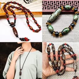 1/2pcs Prayer Mala Tibetan Mystical Dzi 3 Green Eyes Oval Agates Beads For Jewelry Making DIY Bracelet Necklace Charms Findings