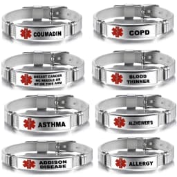 Medical Alert ID Bracelet Emergency First Aid Health Monitoring Laser Engraved Satinless Steel Adjustable Bracelet for Men Women