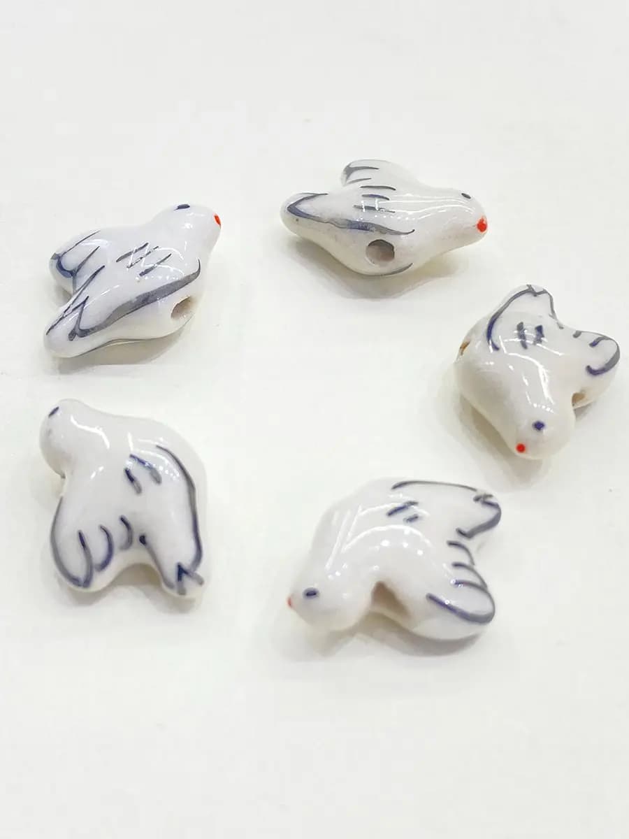 5PCS 19MM Pigeon Dove Ceramic Loose Beads DIY Jewelry Making Accessory Hand Paint Peace And Love Multicolor White Bird