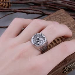 Viking Wolf Head Odin Rune Stainless Steel Ring Men's Fashion Domineering Hip-hop Street Men's Ring High-quality Jewelry