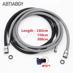 150cm/180cm/300cm F1/2 M15*1 Replacement Kitchen Faucet Hose Quick Connect Pull Out Hose Nylon Hose Tube Gray Black