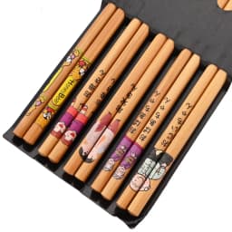 Reusable 5Pairs Set Handmade Bamboo Japanese Style Natural Wood Chopsticks Sushi Food Cat Flower Multi Color Wooden Chopsticks