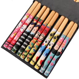 Reusable 5Pairs Set Handmade Bamboo Japanese Style Natural Wood Chopsticks Sushi Food Cat Flower Multi Color Wooden Chopsticks