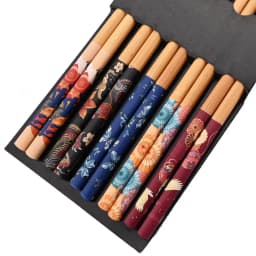 Reusable 5Pairs Set Handmade Bamboo Japanese Style Natural Wood Chopsticks Sushi Food Cat Flower Multi Color Wooden Chopsticks