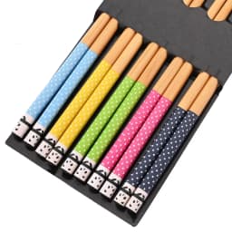 Reusable 5Pairs Set Handmade Bamboo Japanese Style Natural Wood Chopsticks Sushi Food Cat Flower Multi Color Wooden Chopsticks