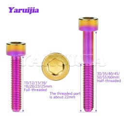 Yaruijia Titanium Bolts M5x10/12/16/18/20/23/25/30/35/40/45/50/55/60mm Allen Key for Bicycle Stem Seatpost Bike Parts