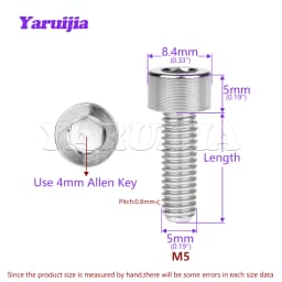 Yaruijia Titanium Bolts M5x10/12/16/18/20/23/25/30/35/40/45/50/55/60mm Allen Key for Bicycle Stem Seatpost Bike Parts
