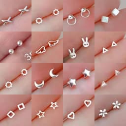 Tiny Minimalist Silver Plated Korean Mini Small Heart Stars Stud Earrings for Women Student Teen Simple Ear Piercing Jewelry