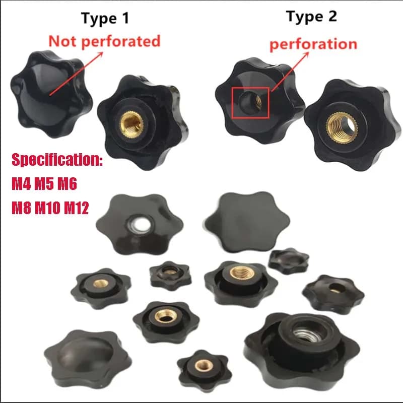 1/5pcs M4 M5 M6 M8 M10 M12 Female Thread Star Knob Handles Shaped Perforated / No Perforated Clamping Nuts Knobs