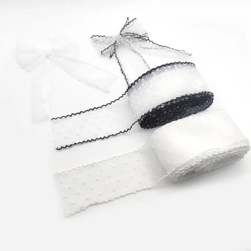 1yard Black and White Lace 55mm Fine Mesh Wave Ribbon Ribbon Decoration Handmade Headdress Hair Accessories DIY Material Bow