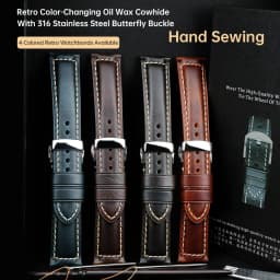 Luxury Italian Full Grain Leather Watch Band Men's Vintage Watch Strap With Butterfly Buckle Smart Watchband For Panerai