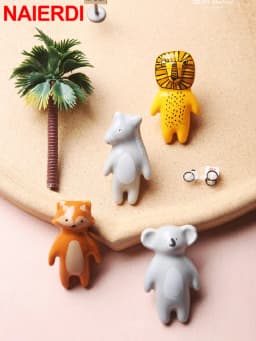 NAIERDI Cartoon Furniture Handles Animal Drawer Knob Ceramic Cabinet Handles and Drawer Pulls Lion Panda Fox Children Room