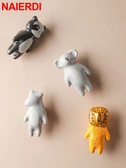 NAIERDI Cartoon Furniture Handles Animal Drawer Knob Ceramic Cabinet Handles and Drawer Pulls Lion Panda Fox Children Room