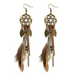 Round Retro Women's Dream Catcher Handmade Long Tassel Feather Earrings Female Leaves Pendant Earring Kolczyki Boho Jewelry