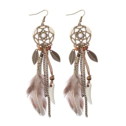 Round Retro Women's Dream Catcher Handmade Long Tassel Feather Earrings Female Leaves Pendant Earring Kolczyki Boho Jewelry