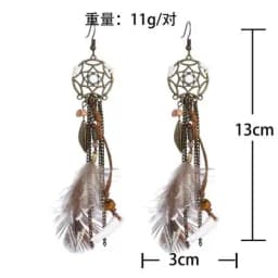 Round Retro Women's Dream Catcher Handmade Long Tassel Feather Earrings Female Leaves Pendant Earring Kolczyki Boho Jewelry