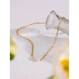 Yhpup Stainless Steel Natural Pearl Pendant Necklace Metal Chain High Quality Jewelry Gold Color Collar for Women Girls Gift